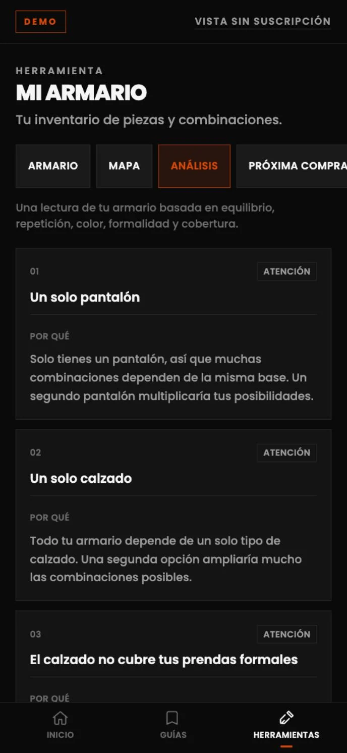 Análisis de Mi Armario: explica cómo tener un solo pantalón y un solo calzado limita las combinaciones