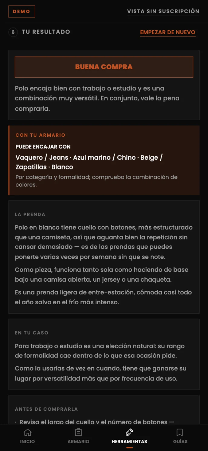 Compra Inteligente valora un polo como buena compra y muestra cómo puede encajar con prendas del armario